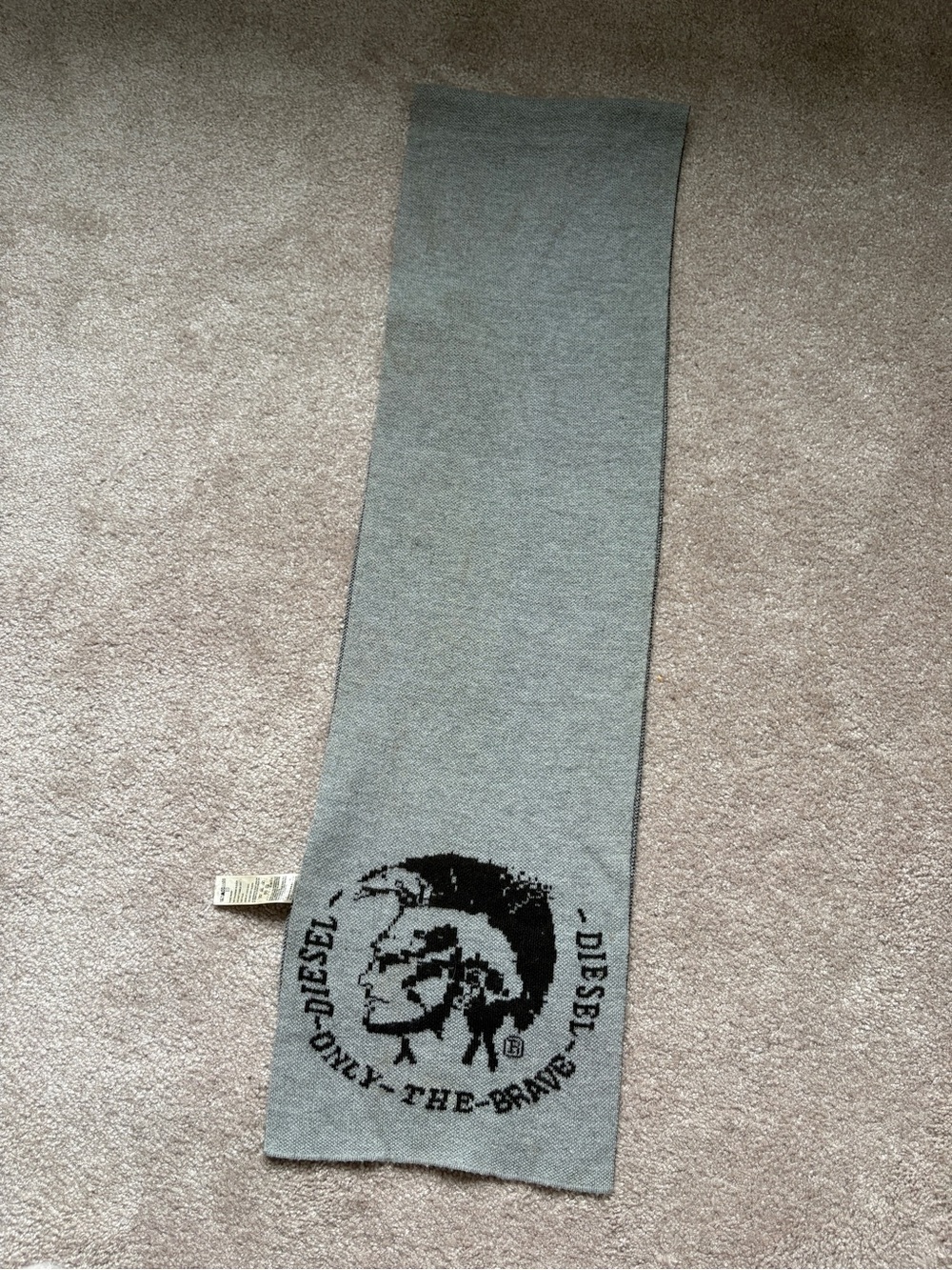 Diesel Gray Scarf with Black Logo Emblem